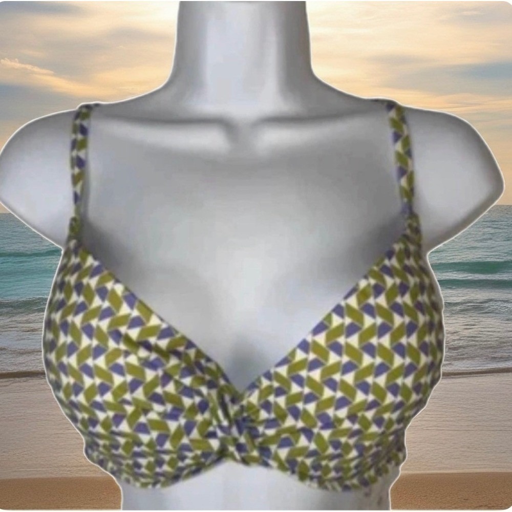 Shade & Shore Bikini Top Women 36B Green Purple Geometric Lined Underwire